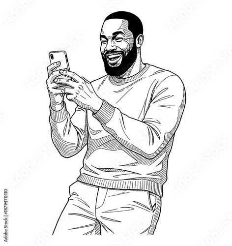 African American man laughing excitedly while looking at his smartphone in a joyful mood