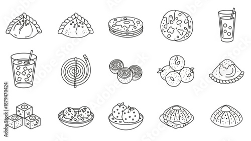 Tasty Mexican Food Icons Set with Burritos, Tacos, and Drinks