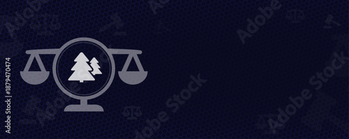 Environmental Law Nature Protection and Sustainability Conservation Concept Background with Forest Trees Icon Scales of Justice Vektor Copy Space Climate Change Justice Design Idea