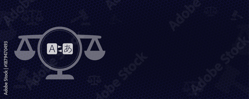 Translation Law International Language Rights and Linguistics Concept Background with Translation Icon Scales of Justice Vektor Copy Space Global Communication and Diplomacy Design