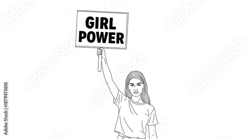 Feminist Woman Holding Girl Power Sign