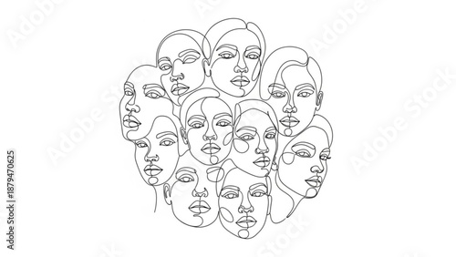 Multiple Faces Line Drawing on White Background