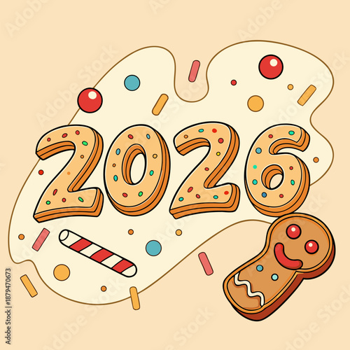 2026 New Year Gingerbread Cookie Typography Festive Design