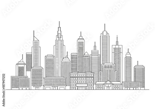 Wallpaper Mural Detailed Line Art of a Modern City Skyline with Skyscrapers Torontodigital.ca