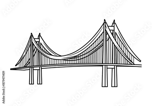 Suspension Bridge Outline Illustration with Cables and Support Towers