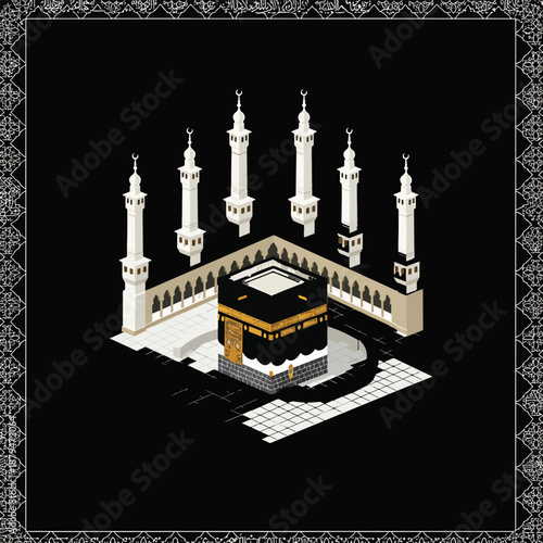 Kaaba and Minarets in Mecca Islamic Architecture Isometric View