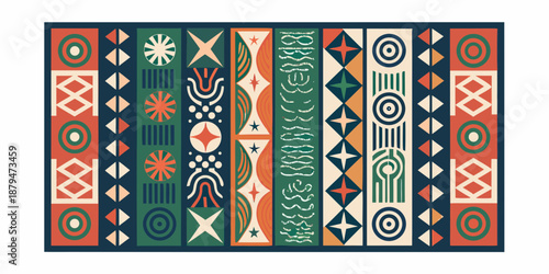 vibrant african inspired patterns on a colorful rug or textile design