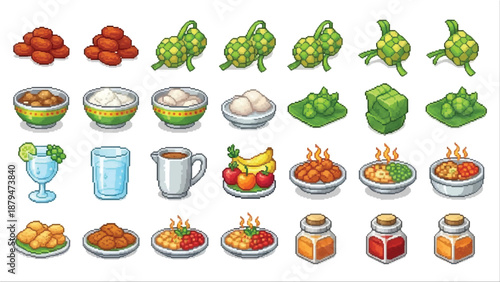 Assorted Cartoon Food and Drink Icons.