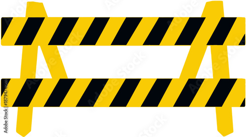 A yellow and black striped barricade, used as a construction or caution sign