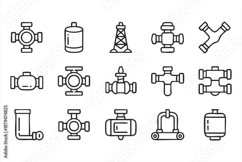 Oil and Gas Pipeline Valve Icons for Technical and Industrial Graphics