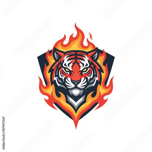 Flaming Tiger Head Mascot Logo with Fierce Expression