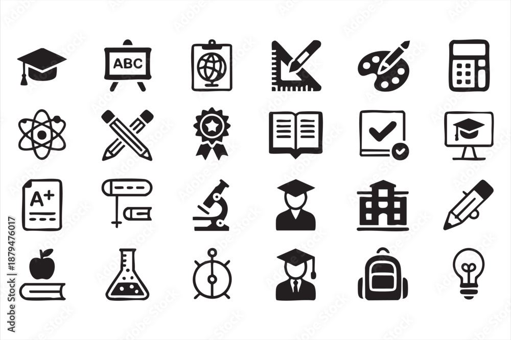 Fototapeta premium School Education Icons for Knowledge Platforms and Digital Learning