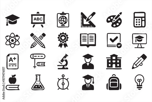 School Education Icons for Knowledge Platforms and Digital Learning