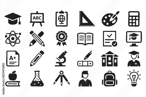 Learning and Academic Icons for Online Courses and Training Dashboards