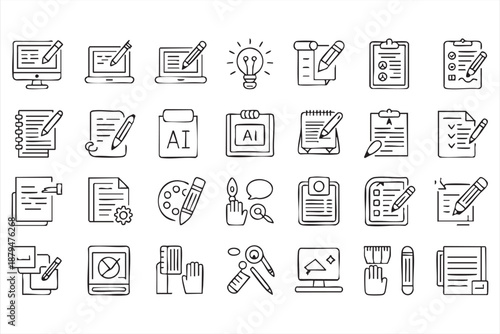 Writing and Document Management Icons for Productivity Tools and Software
