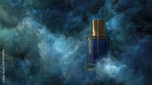 Luxury perfume bottle surrounded by ethereal mist