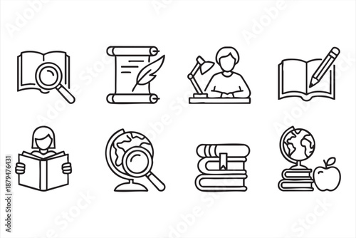 Education Research Icons for Knowledge Platforms and Training Systems
