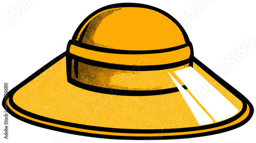A stylized cartoon illustration of a brimmed, yellow hat with a black outline and visor
