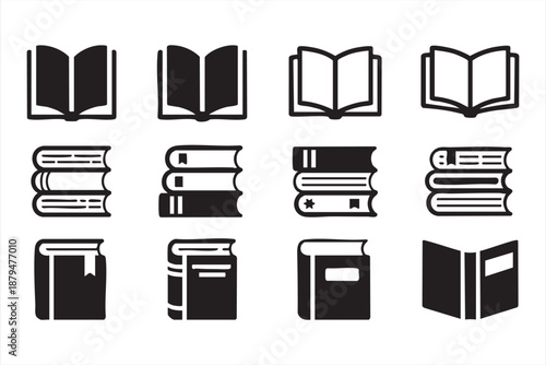Solid Book Icons for Academic UI, Libraries, and Learning Apps