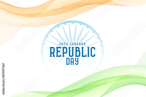 india republic day greeting background with flowing tricolor wave with ashok chakra