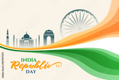 india republic day patriotic background with heritage monuments silhouette