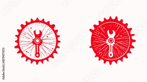 Red stylized gear and spanner graphics representing mechanics, repair, or maintenance