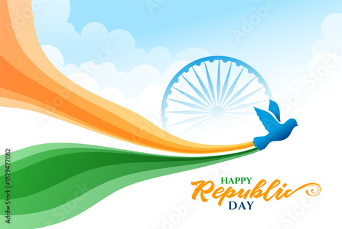 happy republic day event background with ashoka chakra and peace bird dove