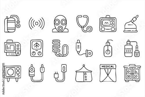 Healthcare Device Icons for Medical Monitoring and Emergency Response