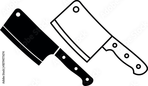 Butcher Cleaver Icons Set in Black Silhouette