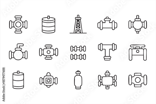 Industrial Valve and Pipeline Icons for Oil and Gas Engineering Systems