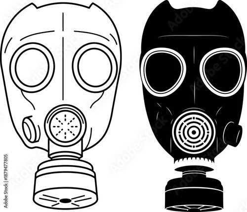 Gas Mask Icons in Black Silhouette