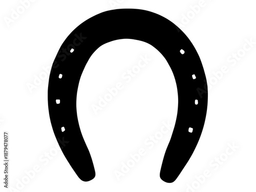 ​A minimalist black horseshoe silhouette isolated on transparent background. This versatile vector icon is perfect for equestrian branding, western-themed mascot logos, and luck-themed graphic design 