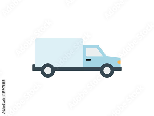 Simple flat vector icon of a delivery truck in side view. Clean modern design suitable for logistics, shipping, transportation, and mobile applications.