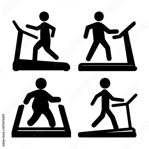 People exercising on treadmills for health and fitness, depicting various body types and workout routines