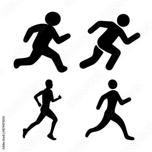 Dynamic black silhouettes illustrating various forms of running and exercise activities