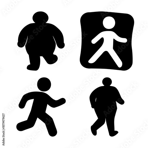 Silhouettes of diverse body types showcasing various human movements and walking styles