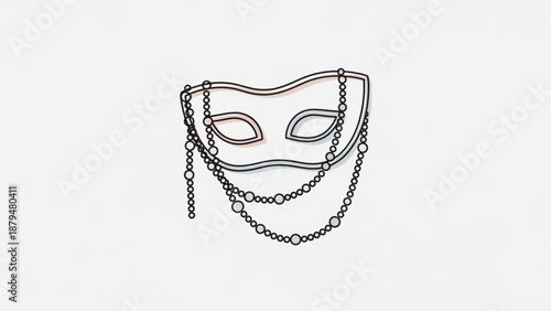 Minimalist Venetian Mask with Chains Isolated on White Background