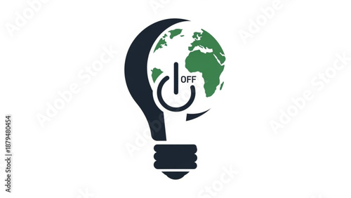 Light Bulb with Earth Inside Turning Off, Symbolizing Energy Conservation, Isolated on White