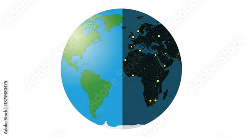 Earth Day and Night View with Illuminated Cities