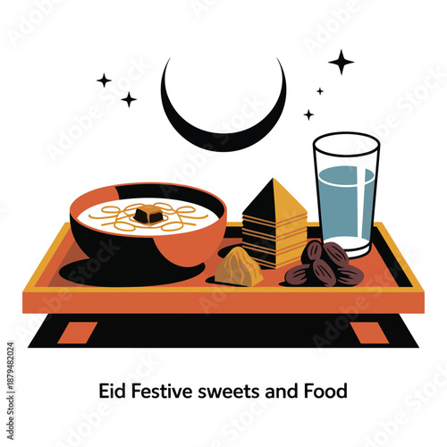 Celebrating eid with traditional sweets and delicacies under the night sky