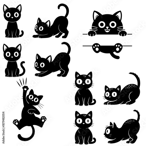 Playful black cat silhouettes