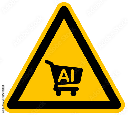 Cartel de advertencia de compras con inteligencia artificial AI icono de carrito de supermercado ilustración vectorial