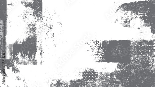 Monochrome halftone dot pattern with organic grunge texture. Vintage grunge halftone background with abstract ink details. 