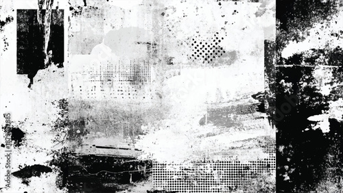 Monochrome halftone dot pattern with organic grunge texture. Vintage grunge halftone background with abstract ink details. 