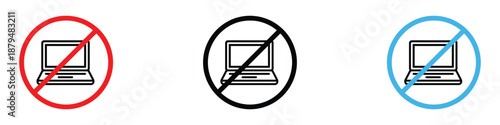 No laptop use sign icon vector. prohibition of portable computers symbol. vector illustration.