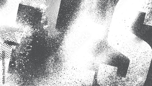 Monochrome grunge background with mild textured halftone effect for design. Black isolated on white halftone grunge texture vector overlay. 