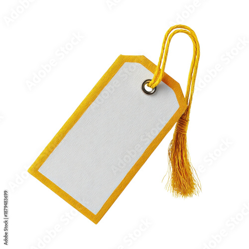 Blank Tag with Golden Accent: A clean, inviting blank tag, framed by a vibrant golden border, hangs gracefully, ready for personalization.