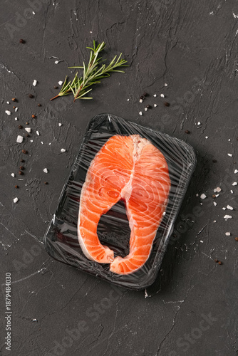 Fresh salmon steak in plast...