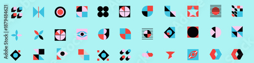 Abstract geometric shapes Neo-memphis and bauhaus style. Large set of geometric shapes in bauhaus art style.