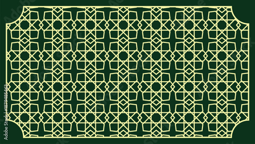 Ramadan kareem islamic background with color green and cream shape line mubarak arabic square geomatric decoration ornament border 